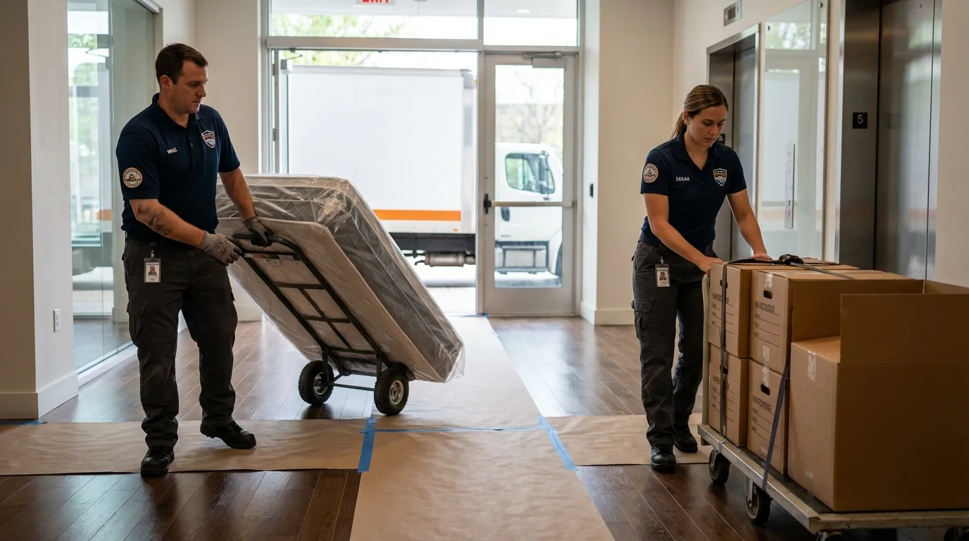 Professional apartment movers loading elevator in Somonauk, IL